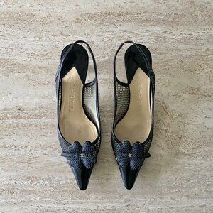 Vintage Chanel Mesh Clover Slingback Kitten Heels